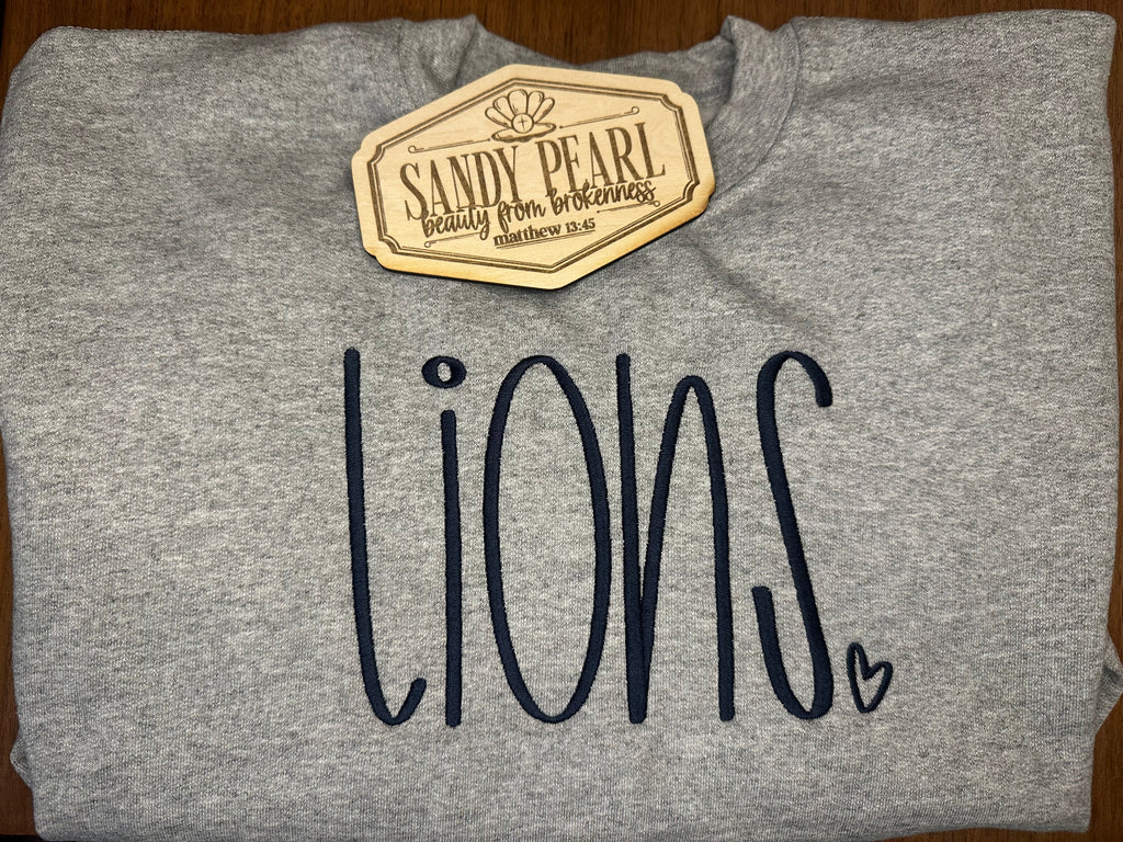 Large Mascot Embroidery Crewneck - Lions Ash Embroidered