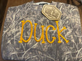 Camo puff embroidery mockneck sweatshirt with Duck design in gold, Sandy Pearl branded